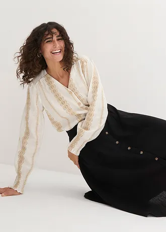 Jupe midi en lin mélangé • noir • Boutique bonprix