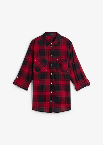 Geruite overhemblouse van katoen, Kleur: rood-zwart geruit