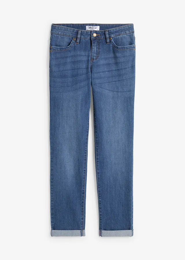 Stretch jeans high waist, straight, Kleur: blauw denim used