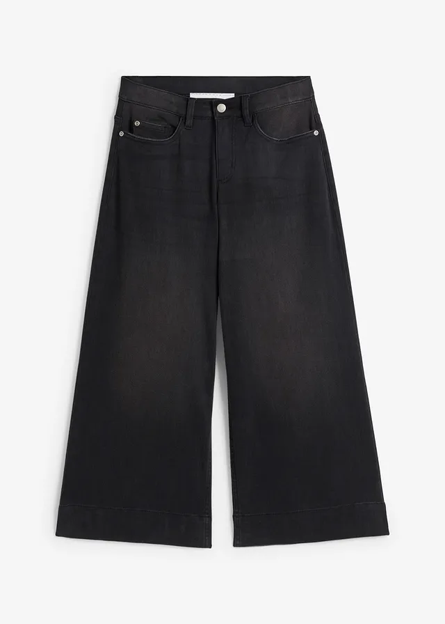 Ultra soft 7/8 jeans, culotte, Kleur: zwart denim used
