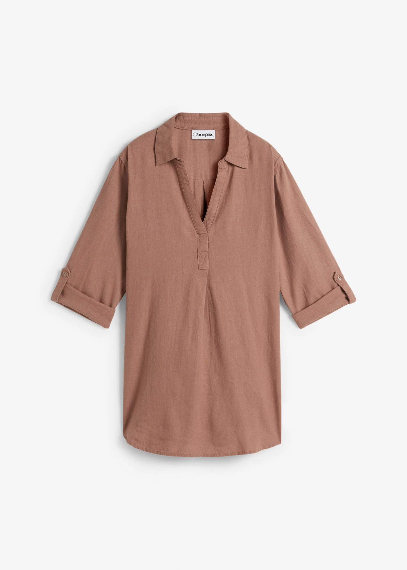Halenka se lnem, 3/4 rukáv • kaštanově hnědá • bonprix obchod