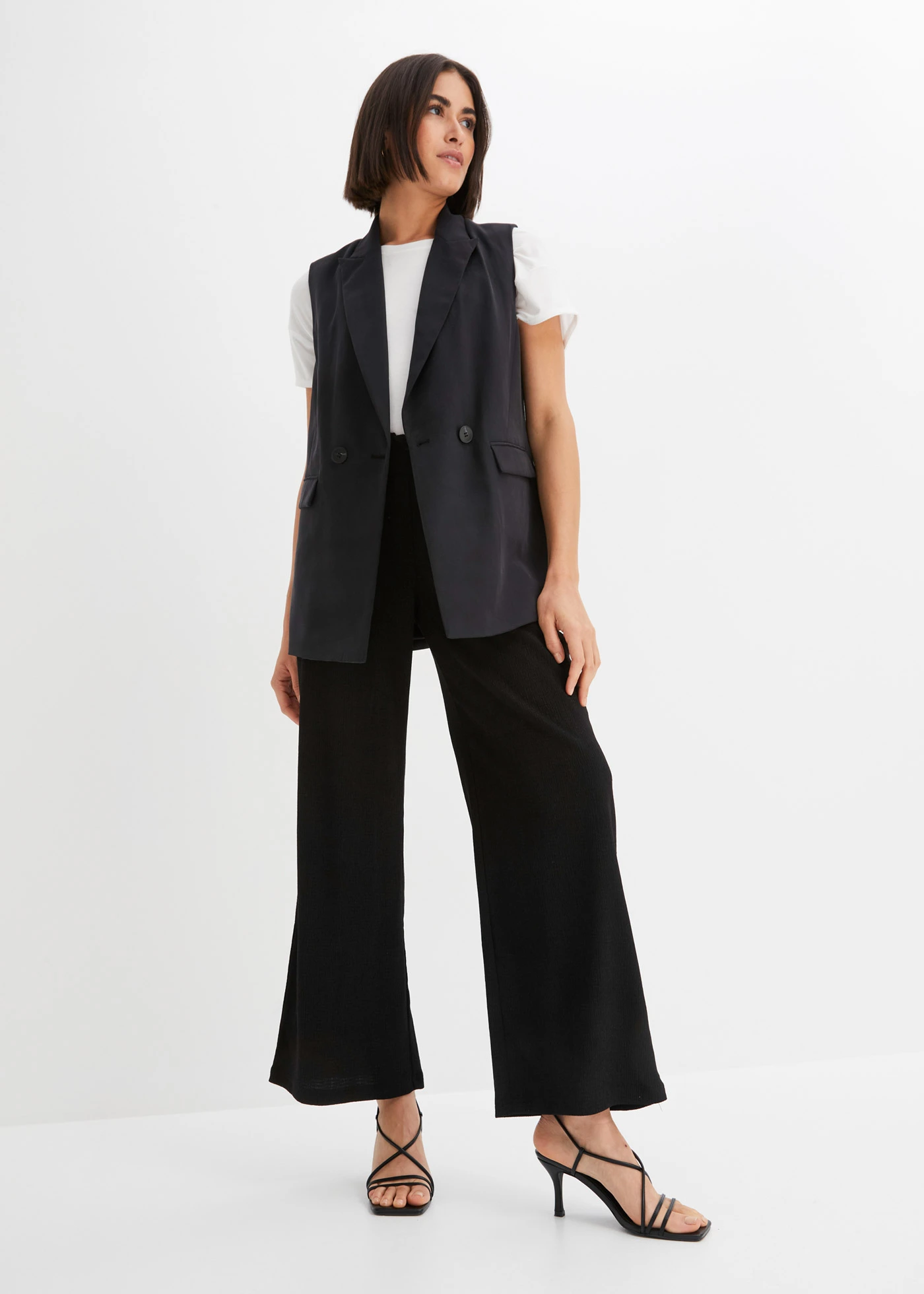 Jersey-crêpe broek met hoge band • zwart • bonprix online shop