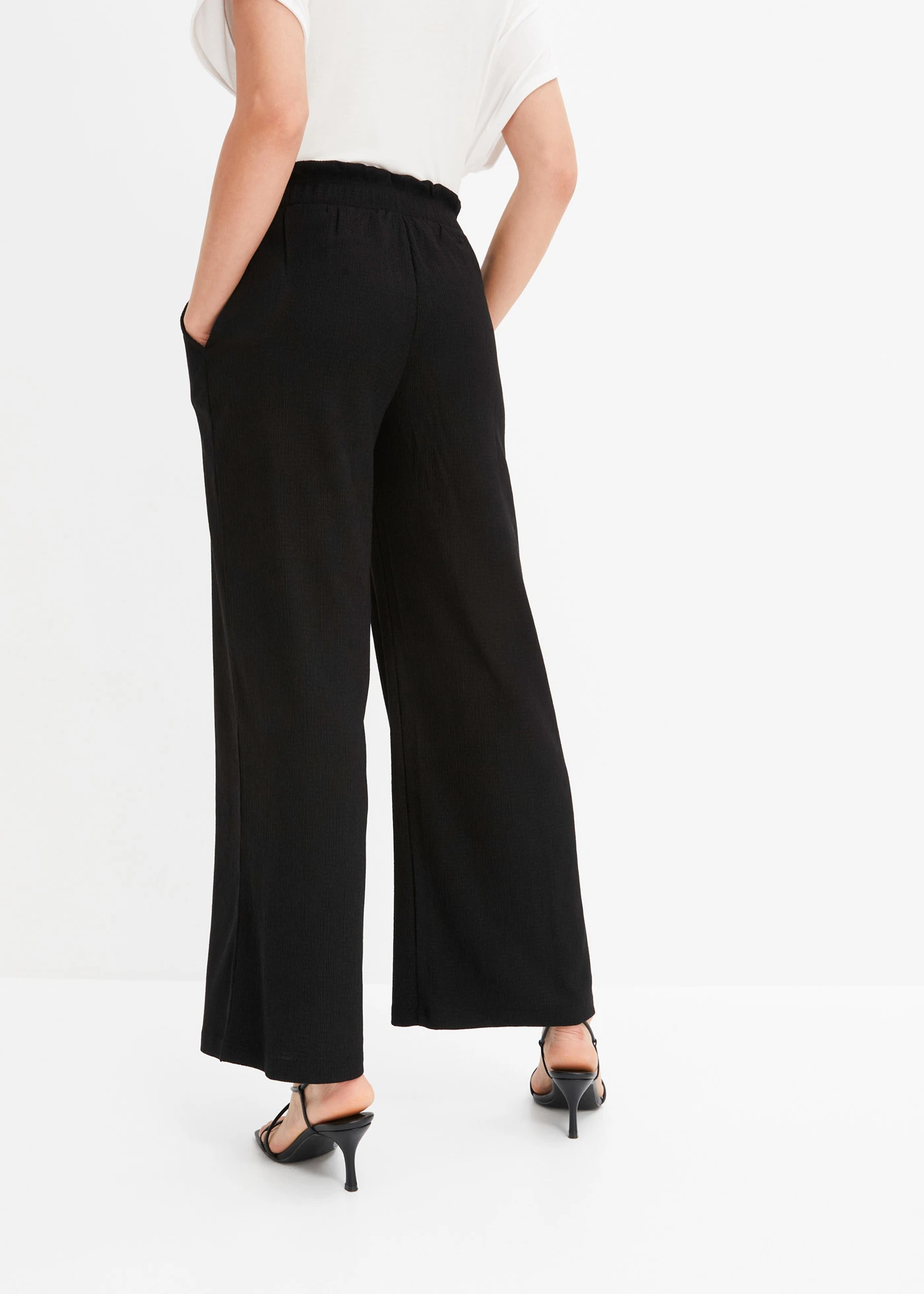 Jersey-crêpe broek met hoge band • zwart • bonprix online shop