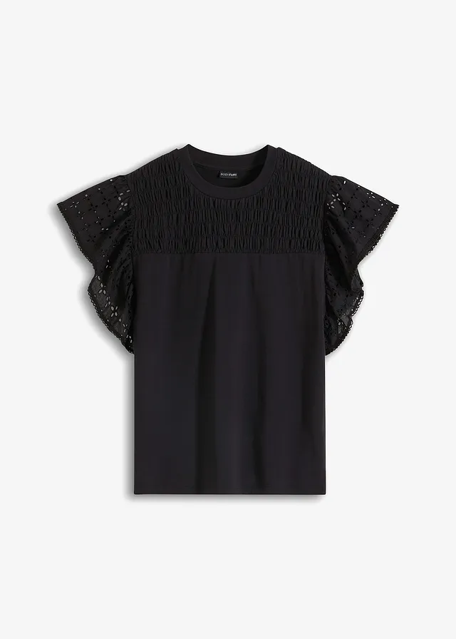 Shirt met broderie anglaise • zwart • bonprix online shop