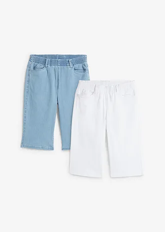 Lot de 2 bermudas extensibles, Couleur: blanc / denim bleu clair