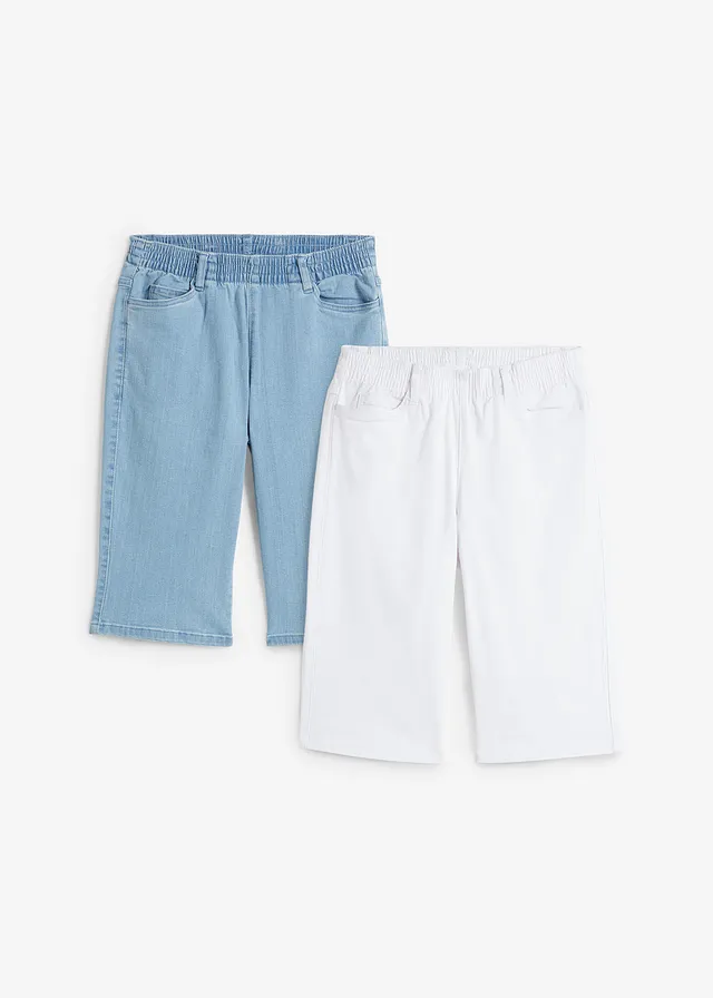 Stretchbermuda (set van 2) • wit - lichtblauw denim • bonprix online shop