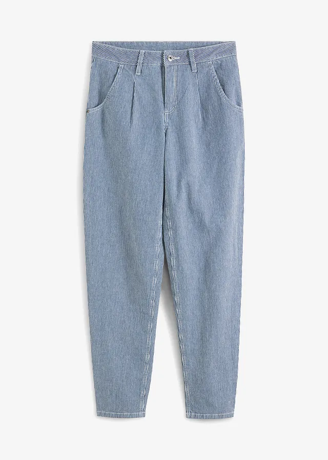 Jean barrel, taille mi-haute, rayé, Couleur: bleu stone/blanc denim rayé