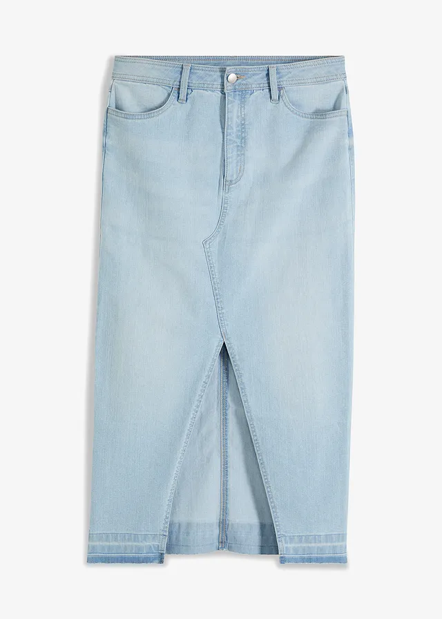 Midi spijkerrok met split, Kleur: ijsblauw denim