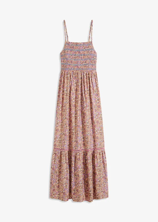 Maxi jurk met smokwerk