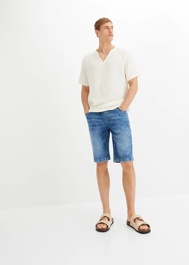 Licht stretch jeans instap bermuda , slim fit, Kleur: blauw denim