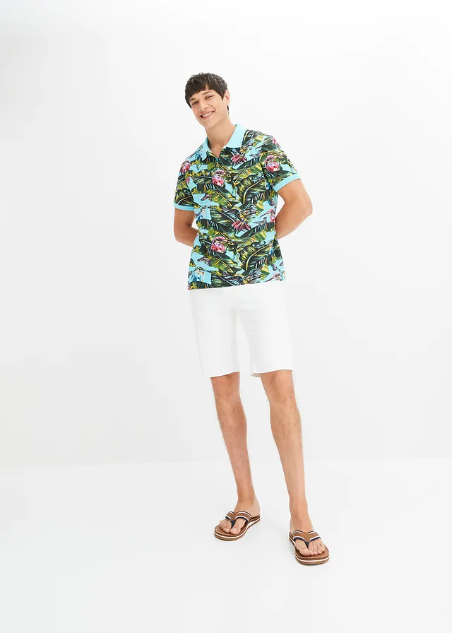 Polo 100% coton, manches courtes • bleu lagon floral • product-page.page-title-suffix