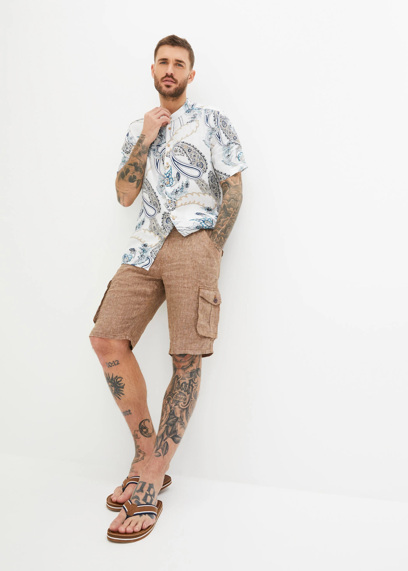 Linnen cargo bermuda • cognac gemêleerd • bonprix online shop