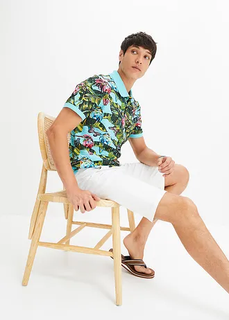 Polo 100% coton, manches courtes • bleu lagon floral • Boutique bonprix