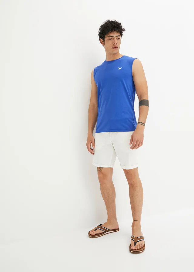 Lot de 2 débardeurs marcel 100% coton, Couleur: blanc+bleu brillant