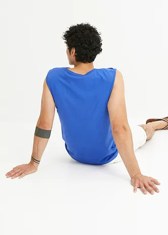 Tanktop (set van 2) van biologisch katoen met borduursel • wit+edelsteenblauw • bonprix online shop