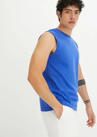 Tanktop (set van 2) van biologisch katoen met borduursel • wit+edelsteenblauw • bonprix online shop