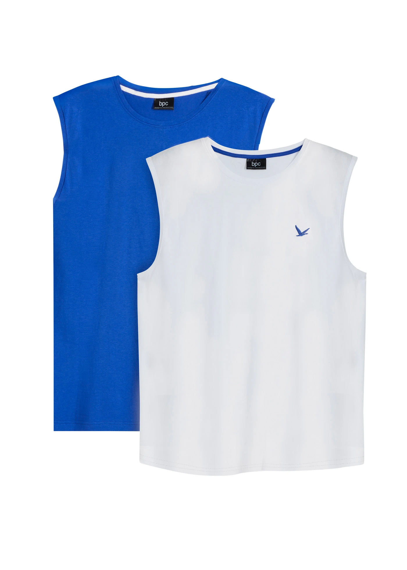 Tanktop van biologisch katoen (set van 2) • wit+edelsteenblauw • bonprix online shop