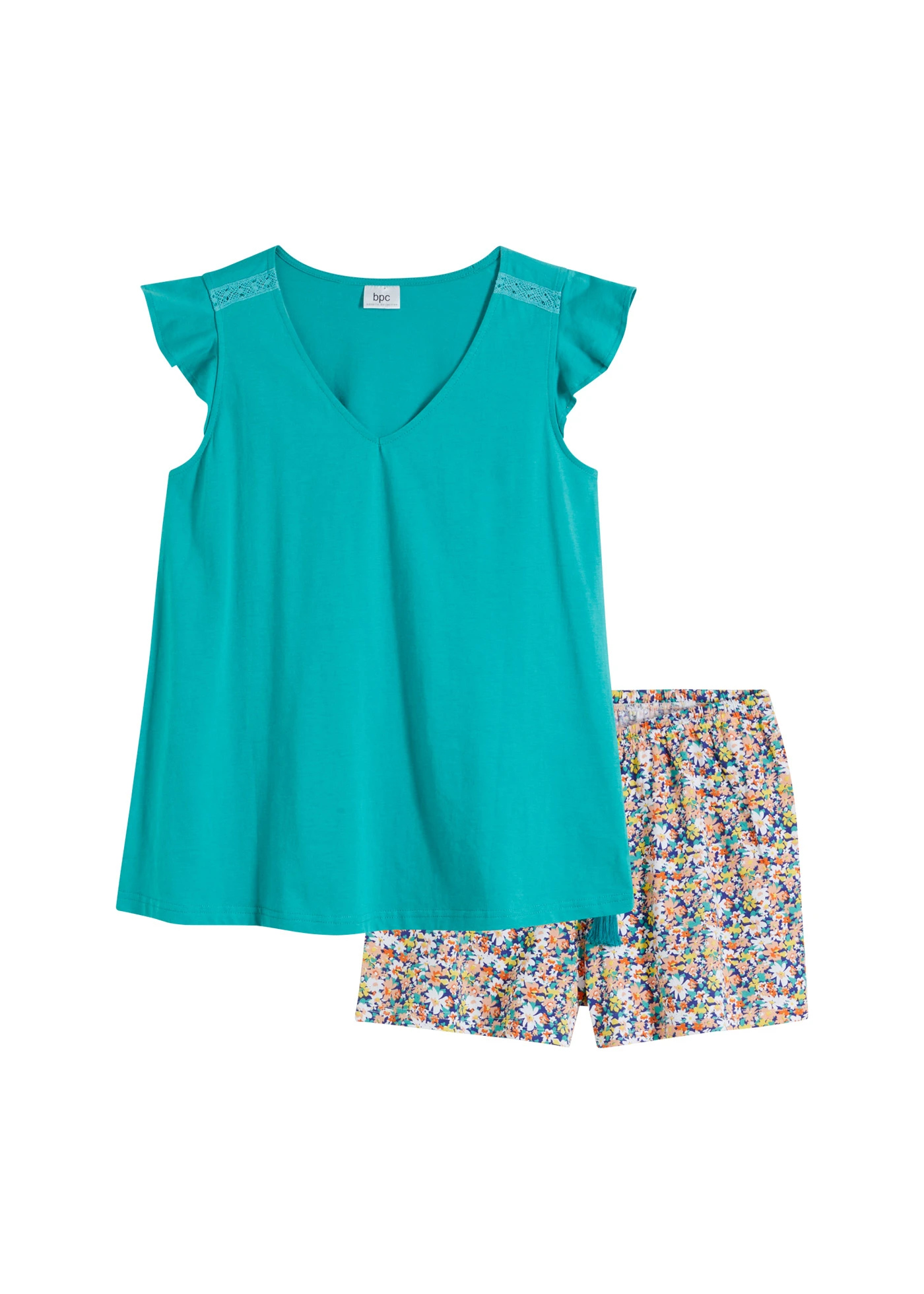 Shortama met kant (2-dlg. set) • mat turkoois gebloemd • bonprix online shop