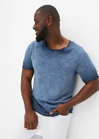 T-shirt z czystej bawełny organicznej z efektem wytarcia, kolor: indygo "used"