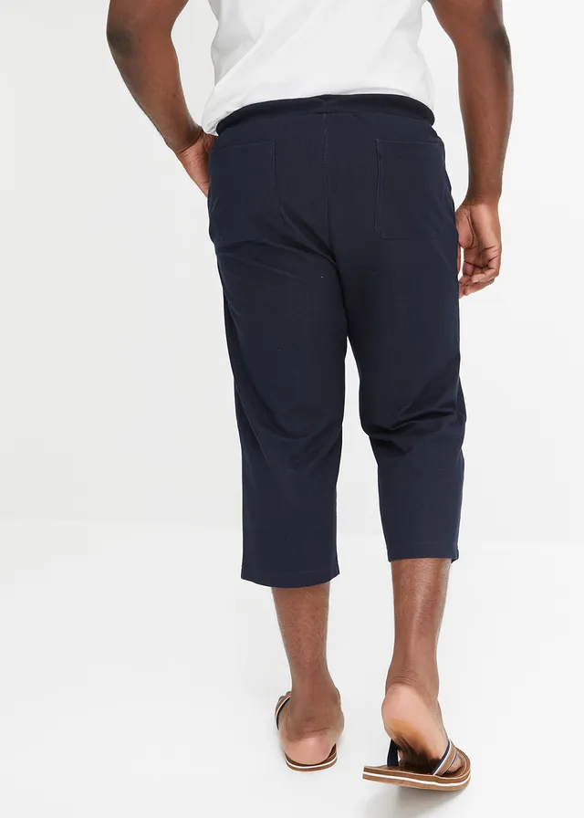 Pantaloni 3/4 casual cu talie elastică și aspect denim, culoare: bleumarin