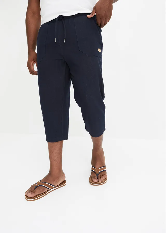 Pantalon sweat 3/4 effet jean, taille élastiquée, Couleur: bleu foncé