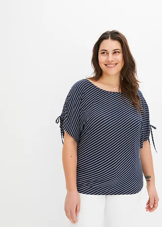 Tričko z měkké viskózy, barva: tmavě modrá - bílá s proužky