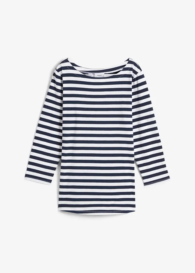 Shirt met boothals • wit-donkerblauw gestreept • bonprix online shop