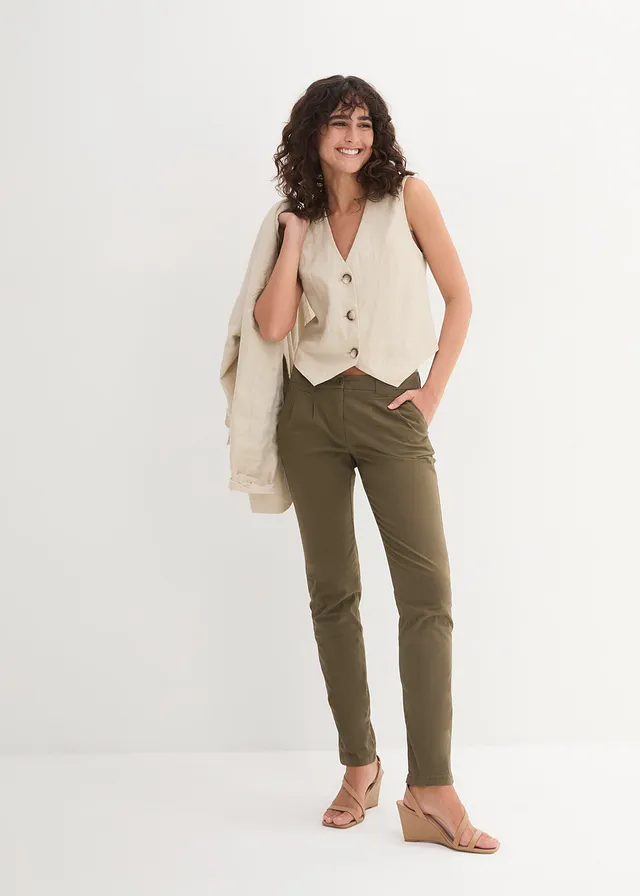 Pantalon chino extensible, Couleur: olive foncé