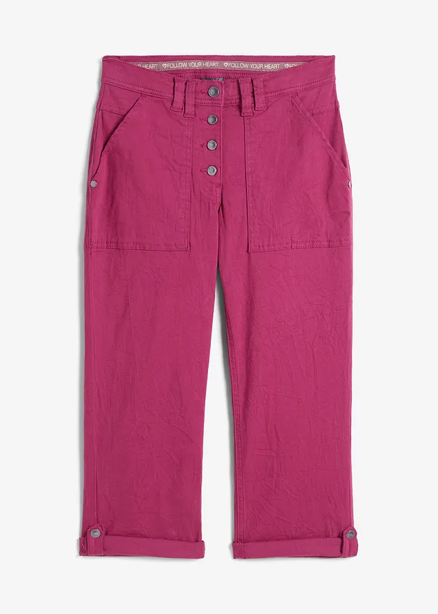 Pantaloni 3/4 creponați, stretch