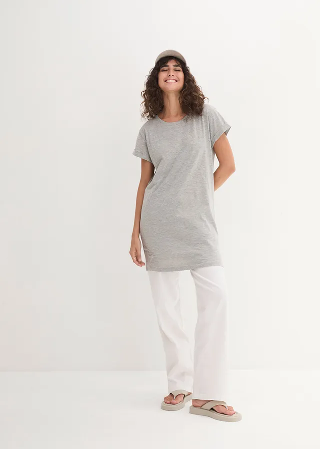 T-shirt long 100% coton • gris clair chiné • product-page.page-title-suffix