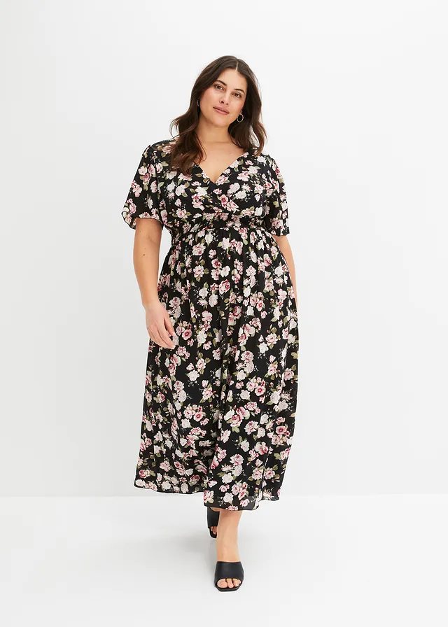 Maxi jurk met bloemenprint, Kleur: zwart rozenbloesems
