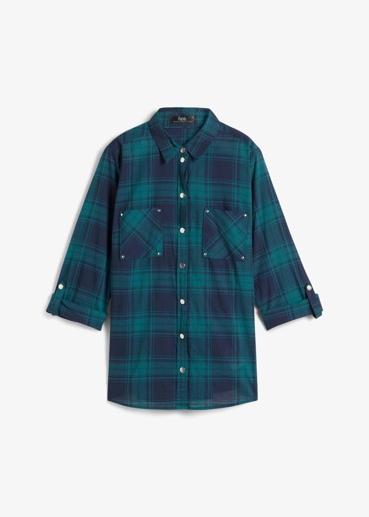 Geruite overhemdblouse van katoen • petrol-donkerblauw geruit • bonprix online shop