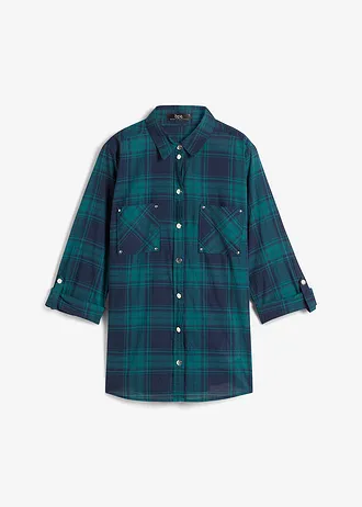 Geruite overhemdblouse van katoen • petrol-donkerblauw geruit • bonprix online shop