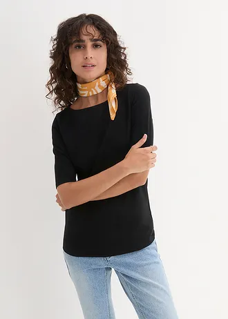 Shirt met boothals, halflange mouw, Kleur: zwart