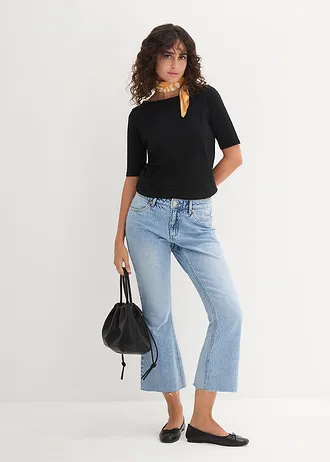 Shirt met boothals, halflange mouw, Kleur: zwart