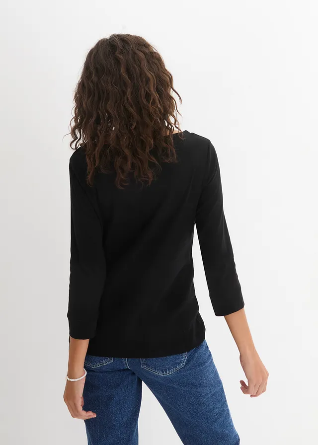 T-shirt manches longues 100% coton, Couleur: noir