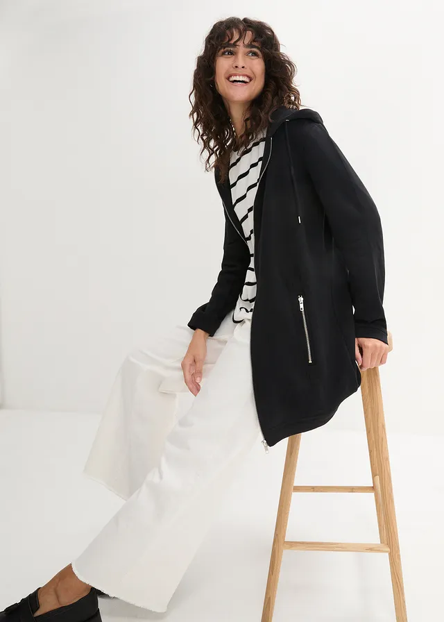 Lang sweatvest met ritszakken • zwart • product-page.page-title-suffix
