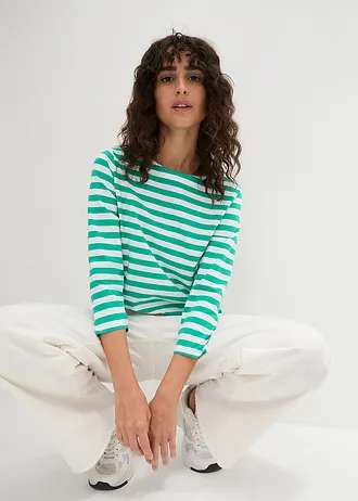 Bluză cu decolteu bărcuță • verde jad / alb cu dungi • magazin bonprix