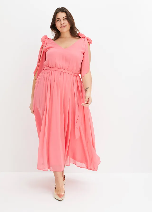 Chiffon jurk met strikdetails, Kleur: pink