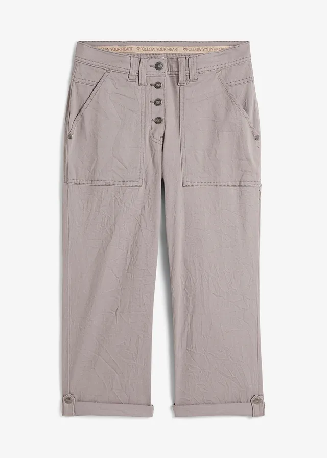 3/4 stretch broek met crashed effect, Kleur: grijs