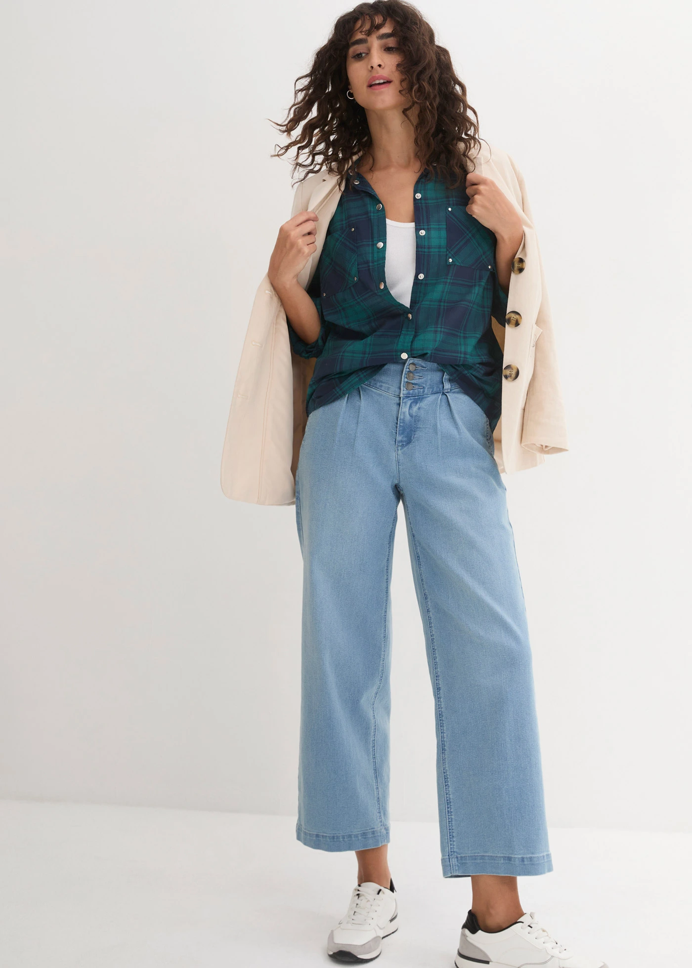 Geruite overhemdblouse van katoen • petrol-donkerblauw geruit • bonprix online shop