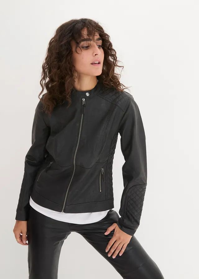 Geacă Biker, imitaţie piele, culoare: negru