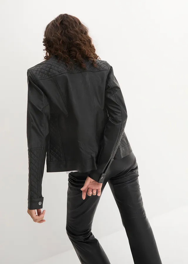 Bikerjack van imitatieleer, Kleur: zwart