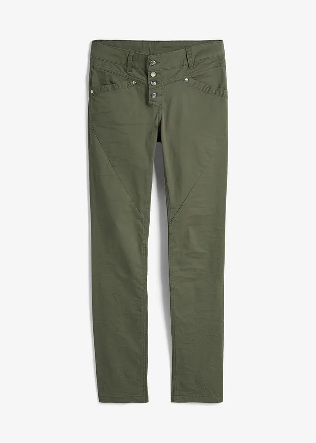 Pantaloni cu stretch din material cu textură creponată