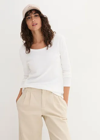 T-shirt manches longues en coton à col rond • blanc • Boutique bonprix