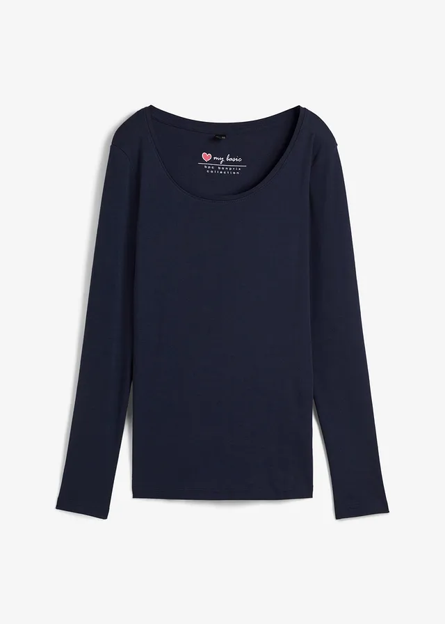 Tričko s dlouhým rukávem, z čisté organické bavlny • tmavě modrá • bonprix obchod