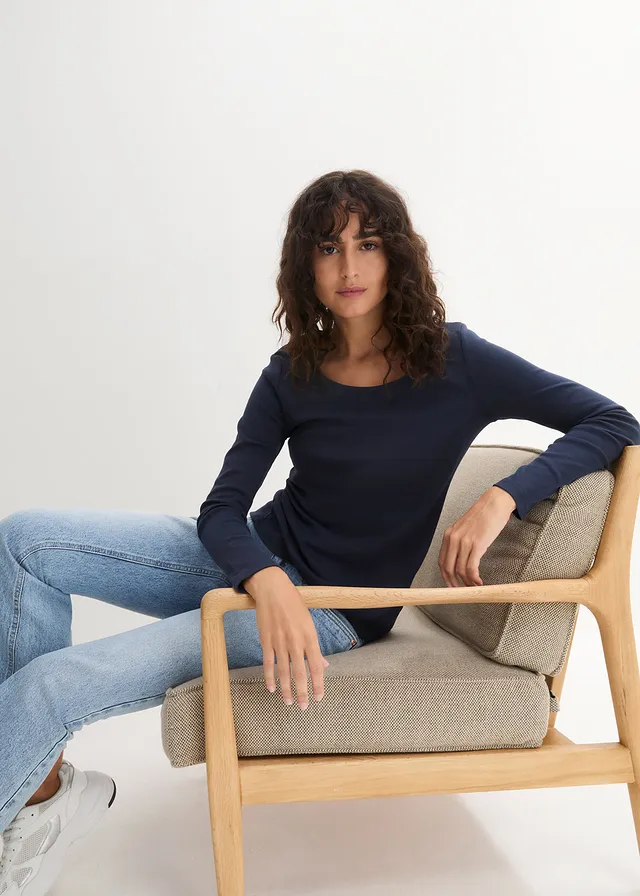 Longsleeve van biologisch katoen, Kleur: donkerblauw