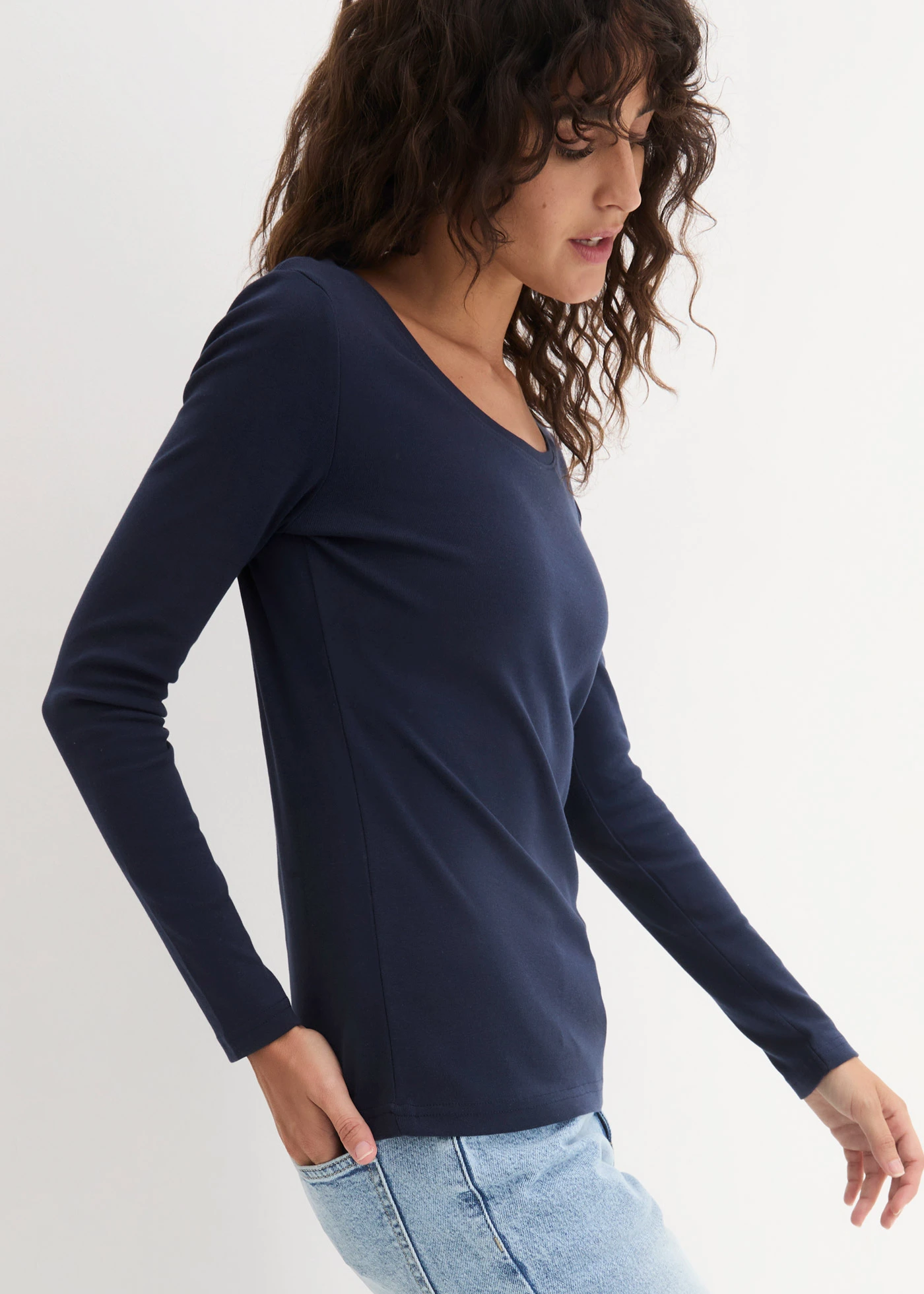 Tričko s dlouhým rukávem, z čisté organické bavlny • tmavě modrá • bonprix obchod