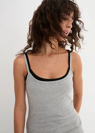 Lot de 3 tops à bretelles spaghetti 100% coton • blanc + gris clair chiné + noir • Boutique bonprix