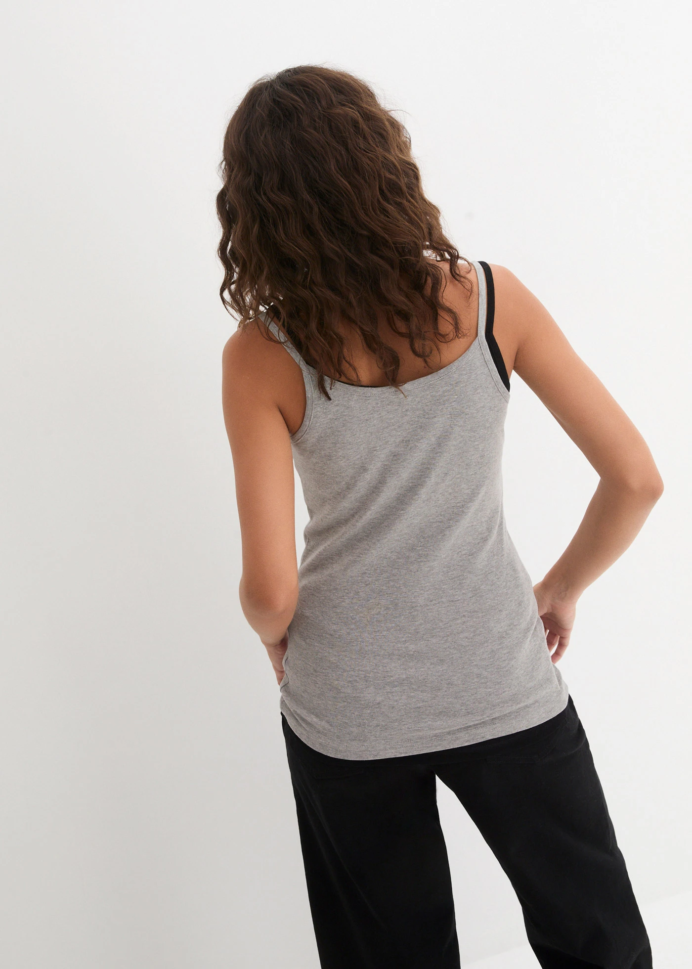 Top met spaghettibandjes (set van 3) • wit+lichtgrijs gemêleerd+zwart • bonprix online shop